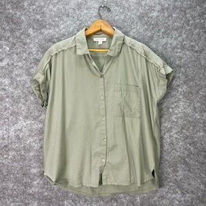 Beachlunchlounge Shirt Womens Medium Green Button Front Short Sleeve Casual